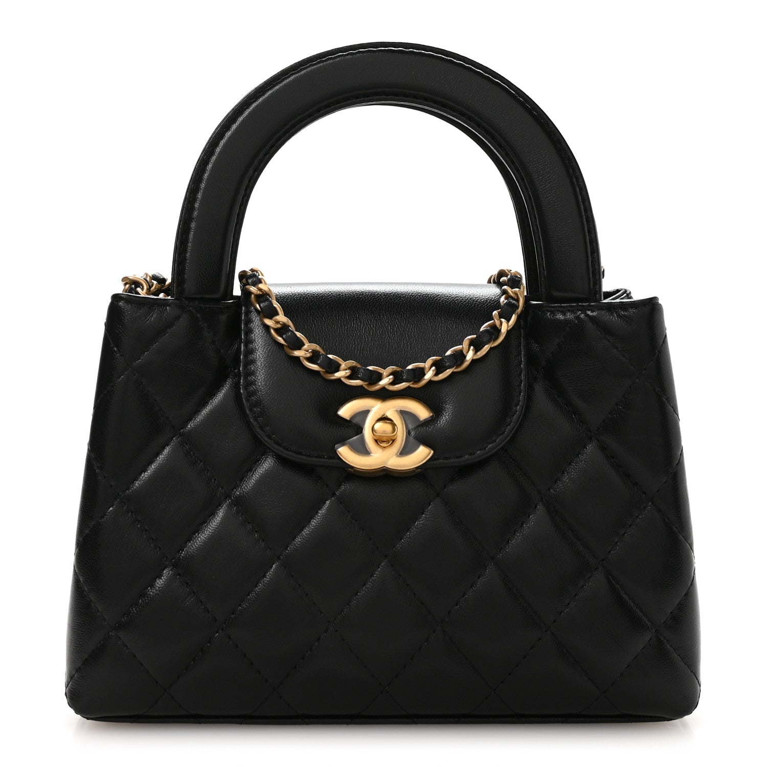 Chanel Shiny Aged Calfskin Quilted Nano Kelly Shopper Black