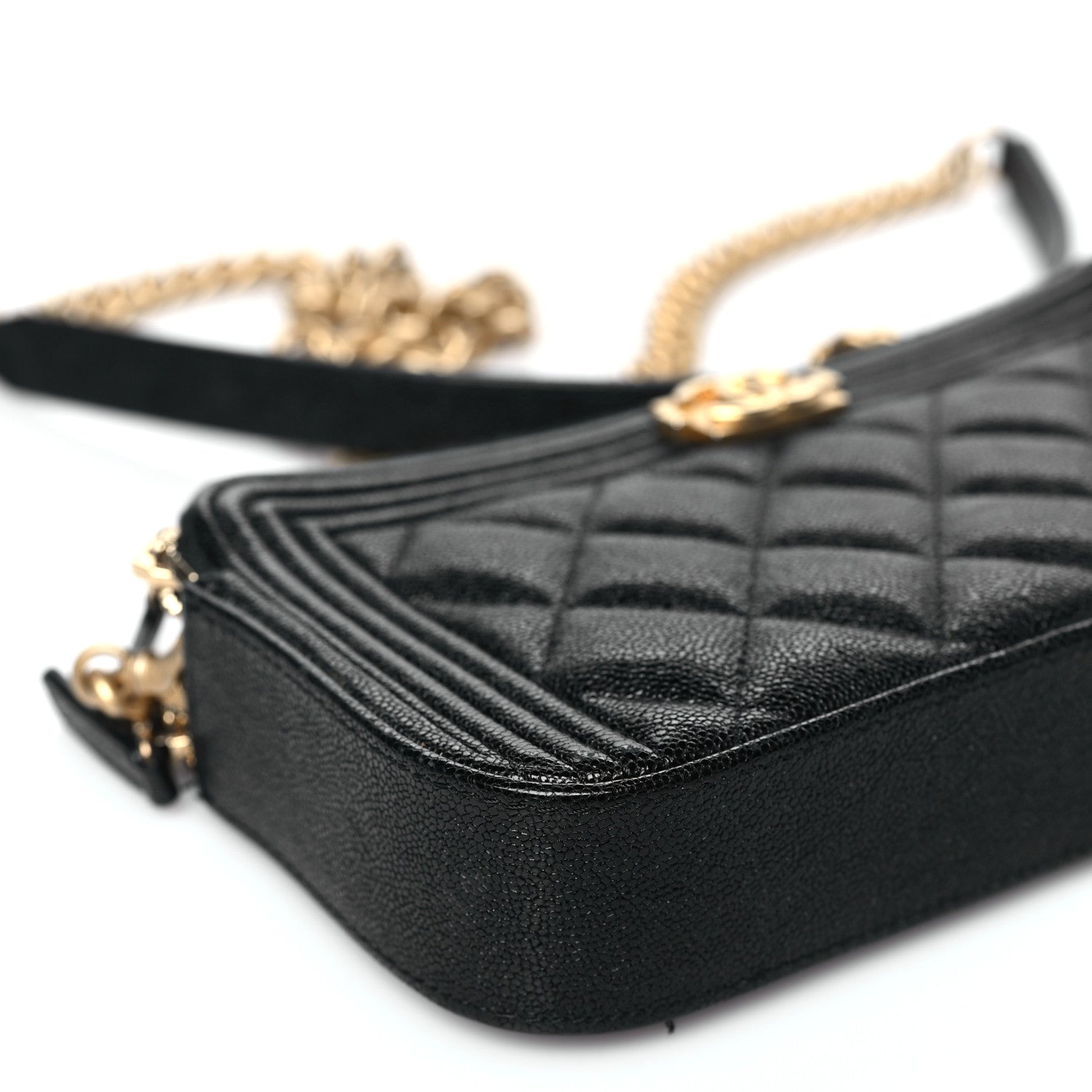 Chanel Caviar Quilted Small Boy Clutch With Chain Black