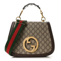 Gucci GG Supreme Monogram Textured Dollar Calfskin Web Medium Blondie Shoulder Flap Bag Beige Ebony New Acero