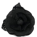Chanel Tweed Fabric Camellia Pin Brooch Black