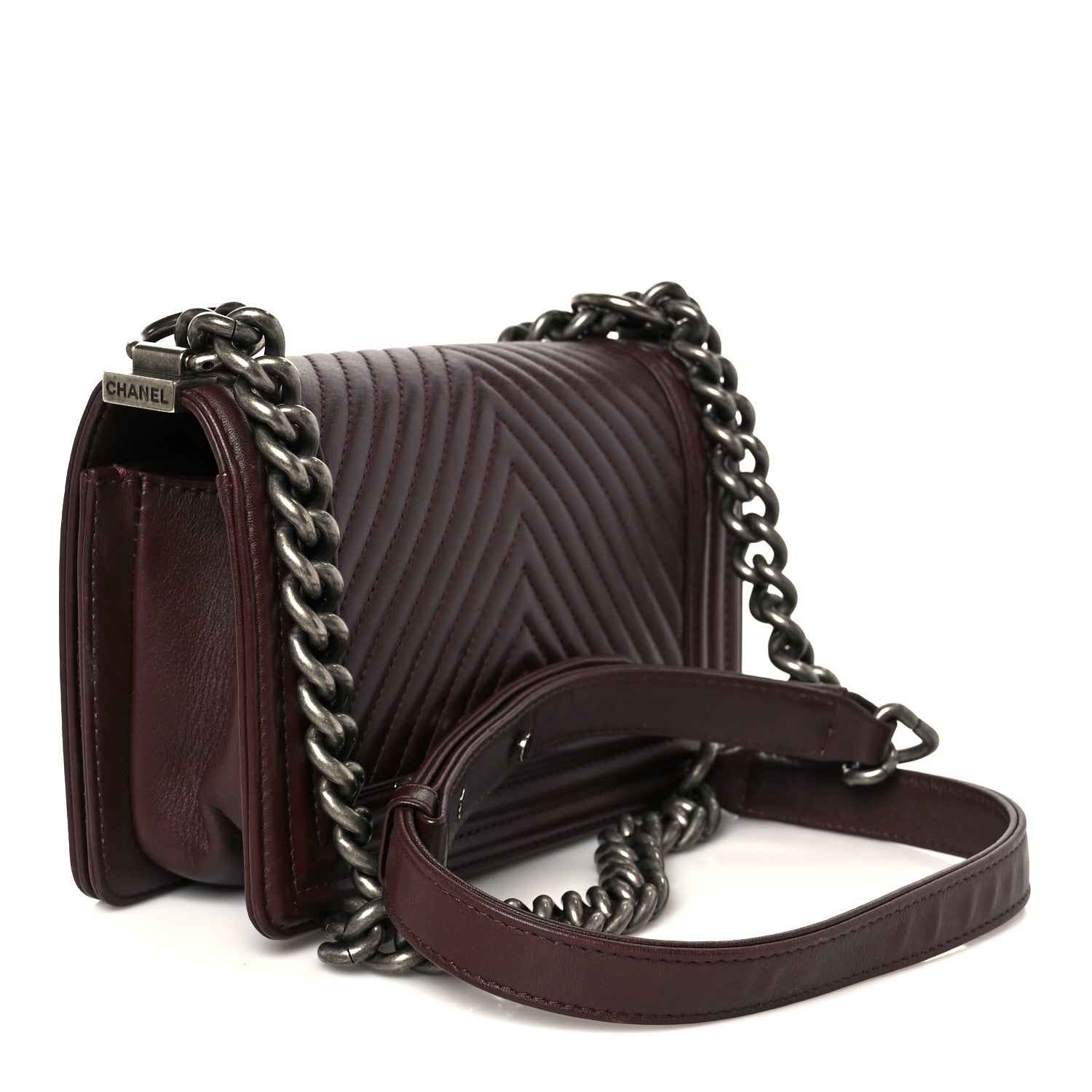 Chanel Calfskin Chevron Quilted Small Boy Flap Burgundy