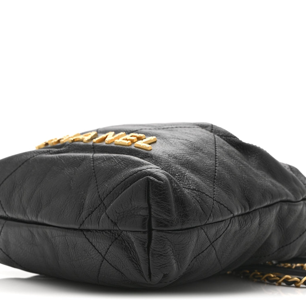 Chanel Shiny Crumpled Calfskin Quilted Pearl Mini Chanel 22 Black