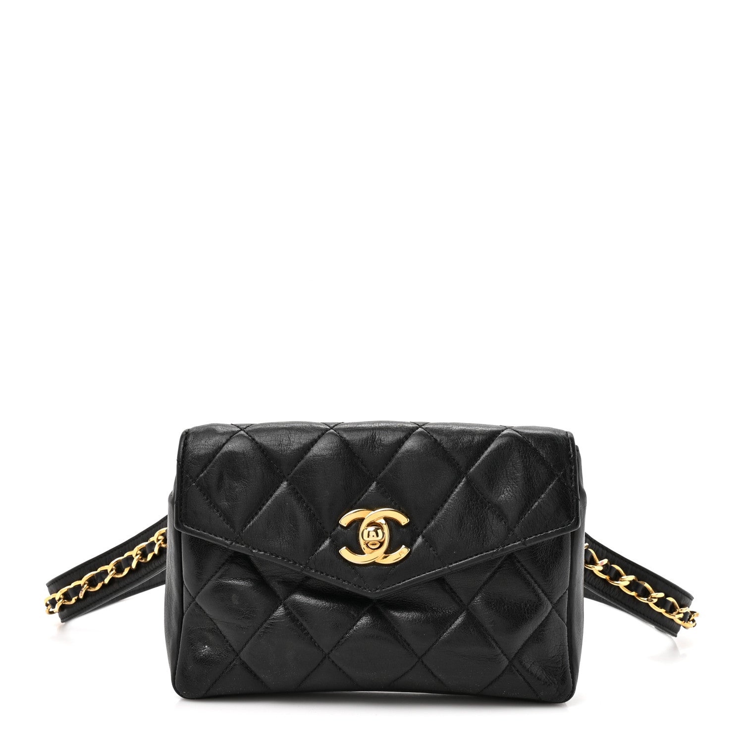 Lambskin Quilted Flap Waist Belt Bag 75 30 Black