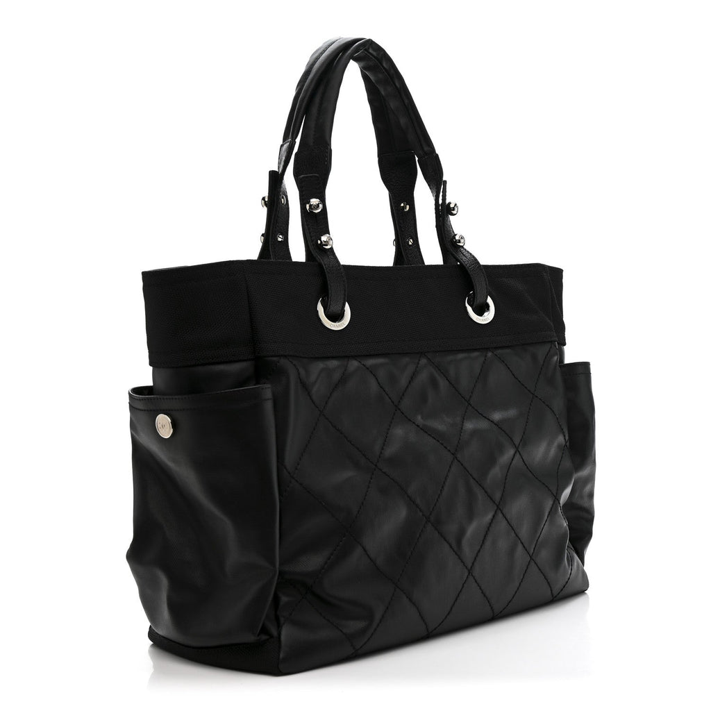 Chanel Coated Canvas Quilted Large Paris Biarritz Tote Black