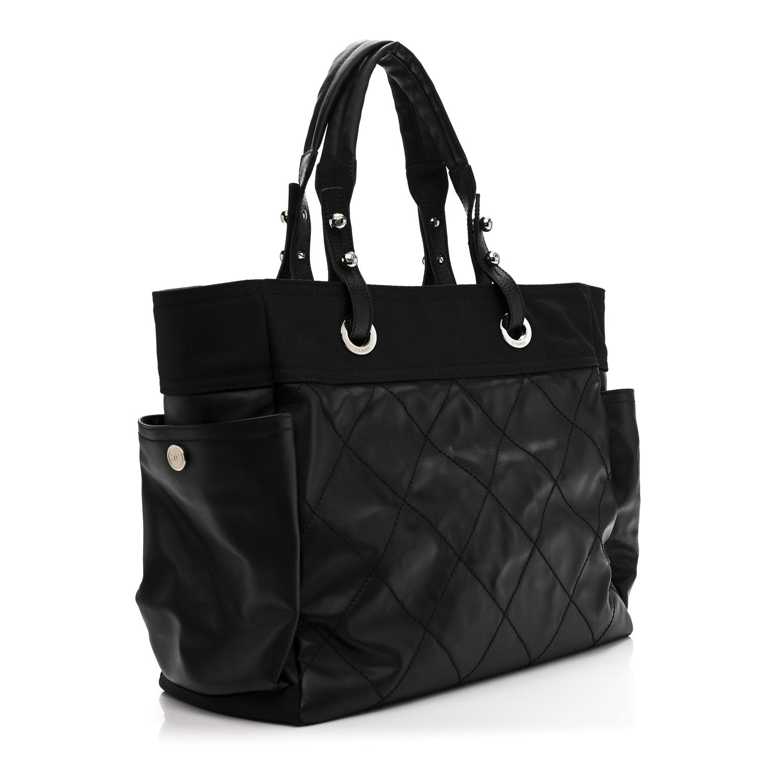 Chanel Coated Canvas Quilted Large Paris Biarritz Tote Black