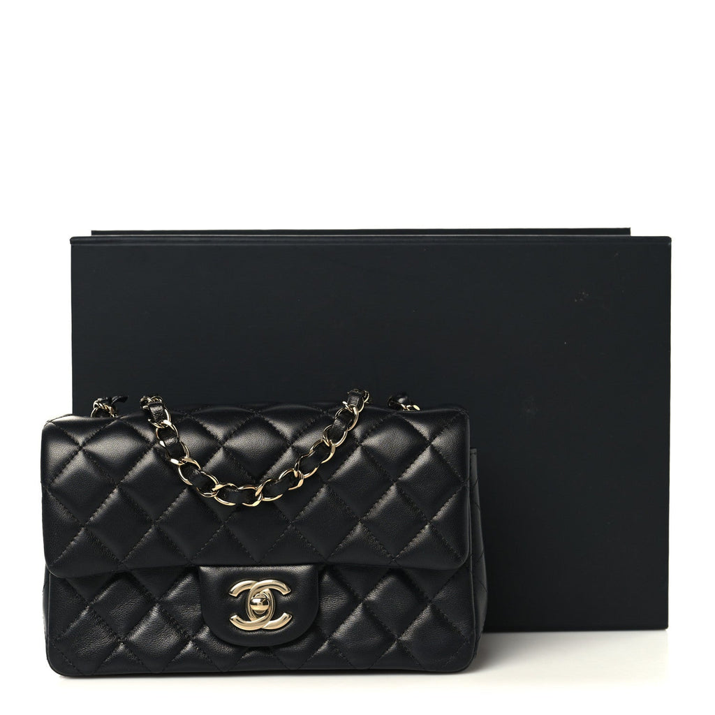 Chanel Lambskin Quilted Mini Rectangular Flap Black