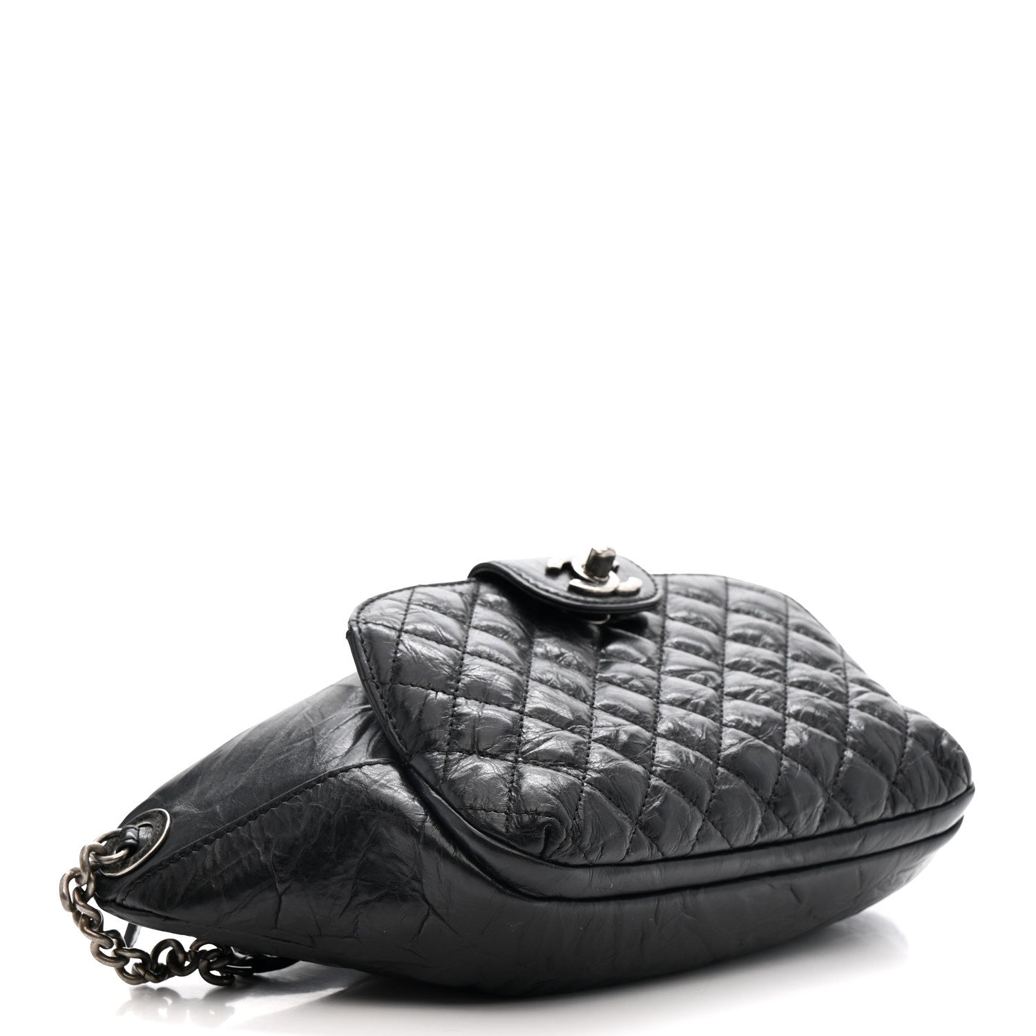 Crumpled Calfskin Quilted Casual Rock Waist Bag Fanny Pack Black