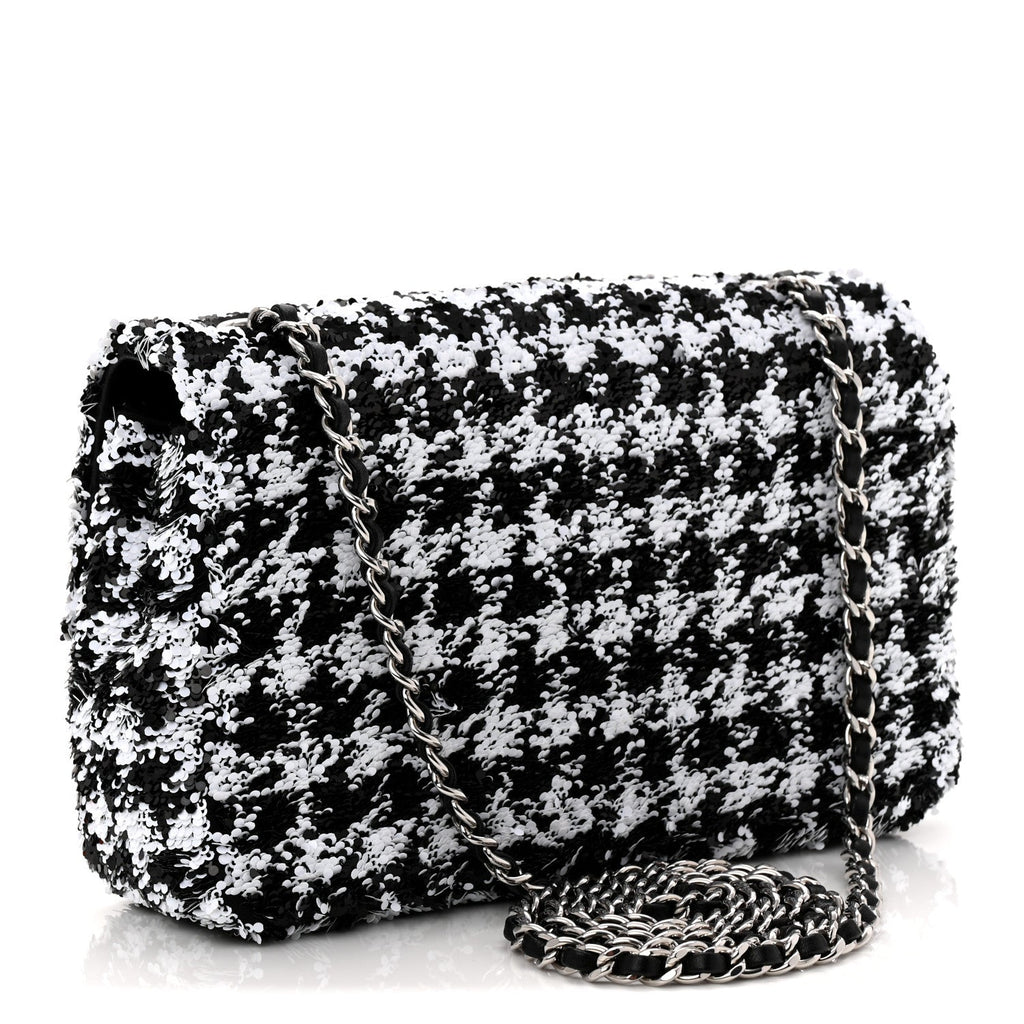 Chanel Sequin Houndstooth Small Flap Black White