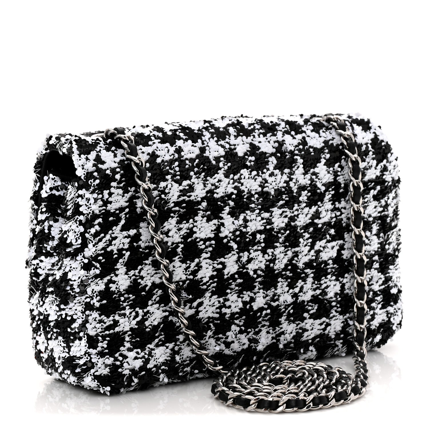 Chanel Sequin Houndstooth Small Flap Black White