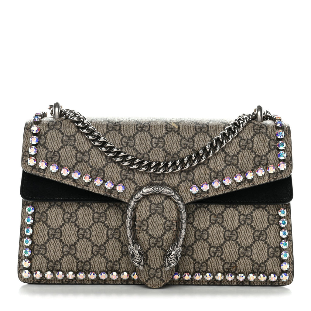 Gucci GG Supreme Monogram Crystal Small Dionysus Shoulder Bag Black