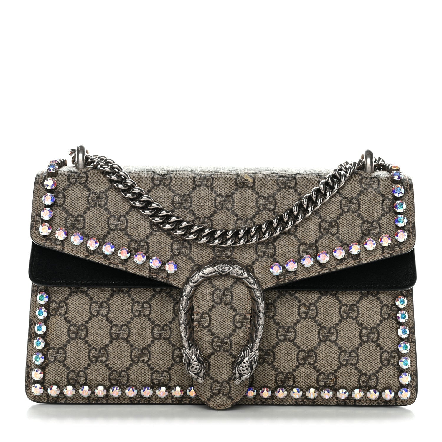 Gucci GG Supreme Monogram Crystal Small Dionysus Shoulder Bag Black
