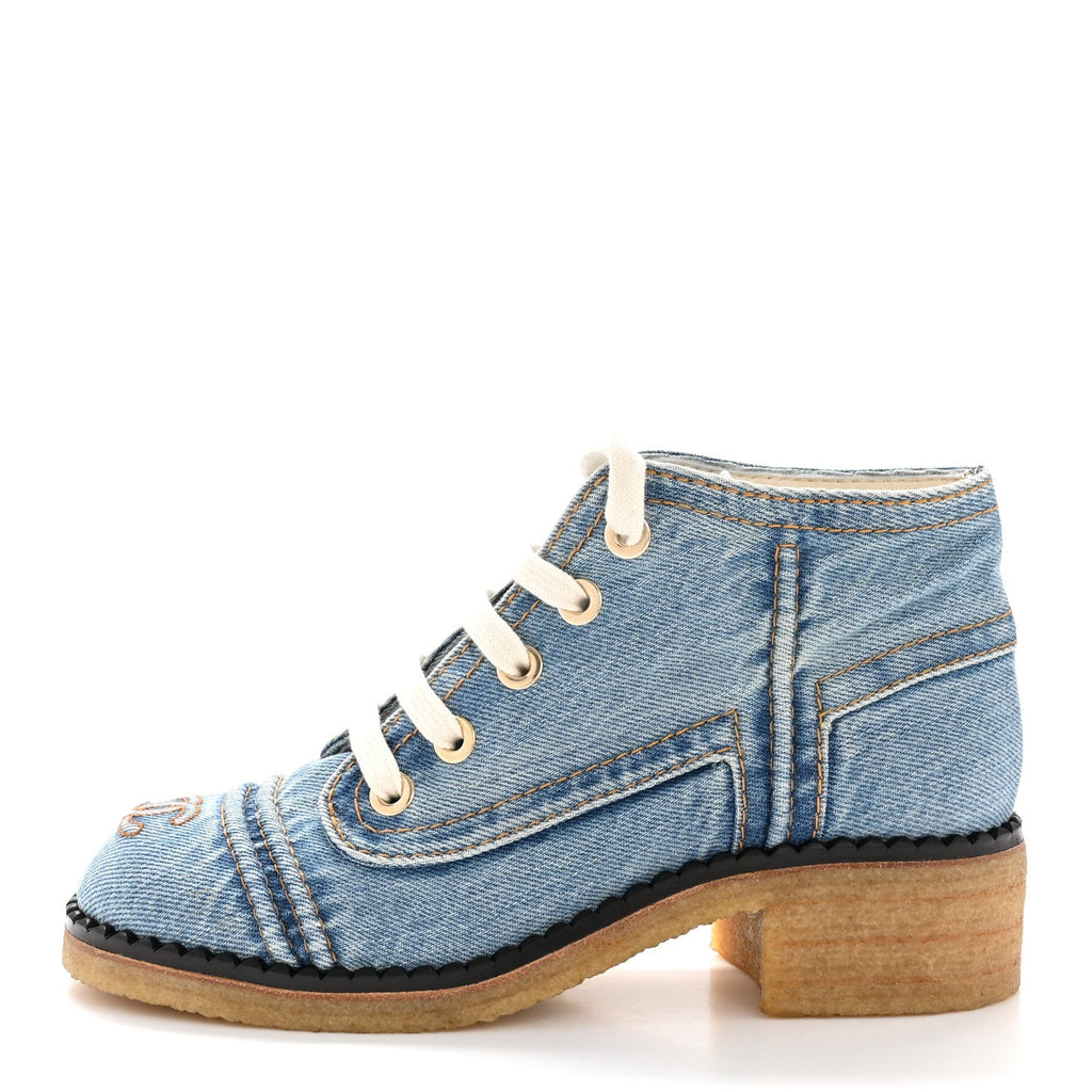 Denim Lace Up Boots 36 Light Blue
