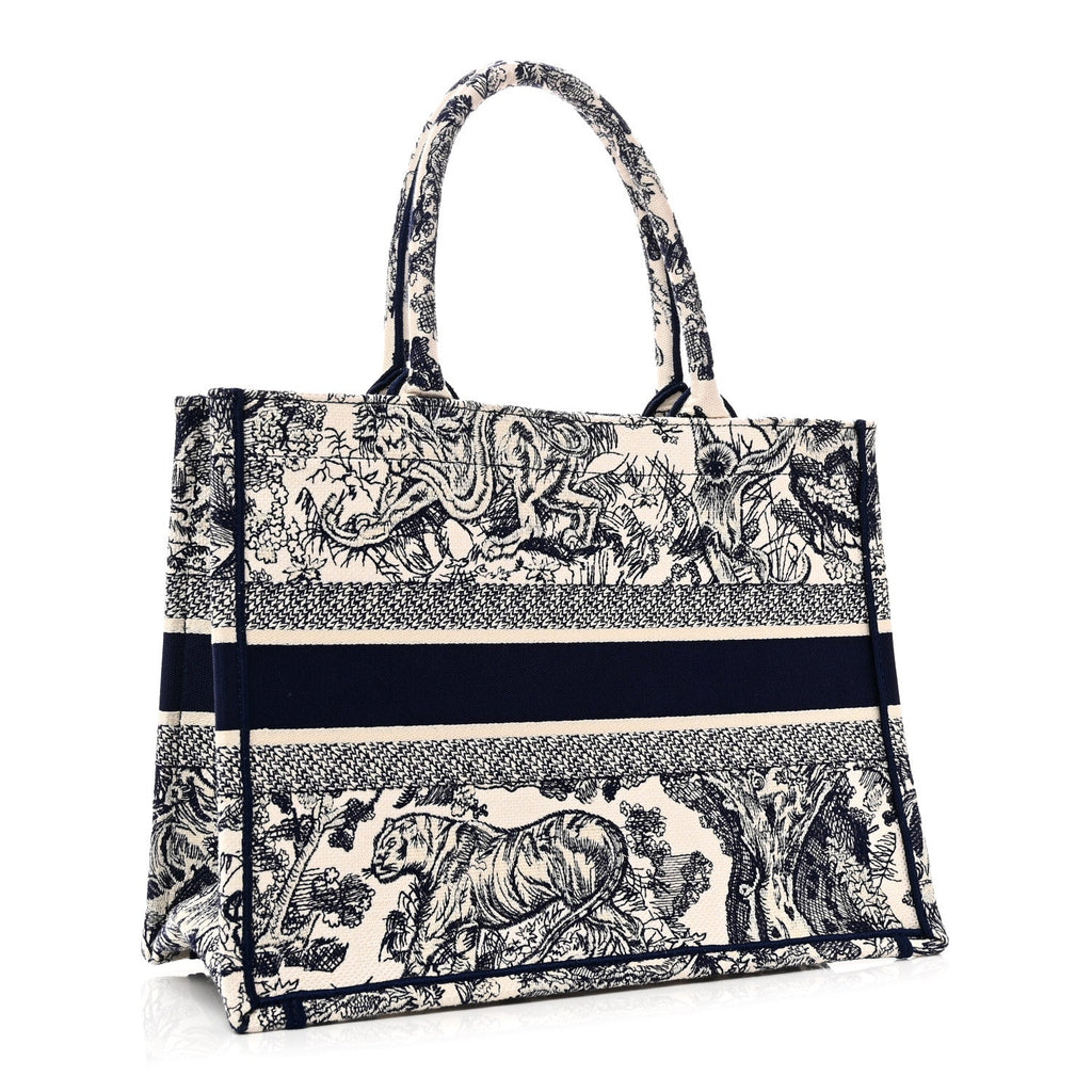 Christian Dior Canvas Embroidered Medium Dioriviera Toile De Jouy Book Tote Blue