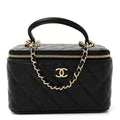 Chanel Lambskin Quilted Small Top Handle Vanity Case With Chain Black