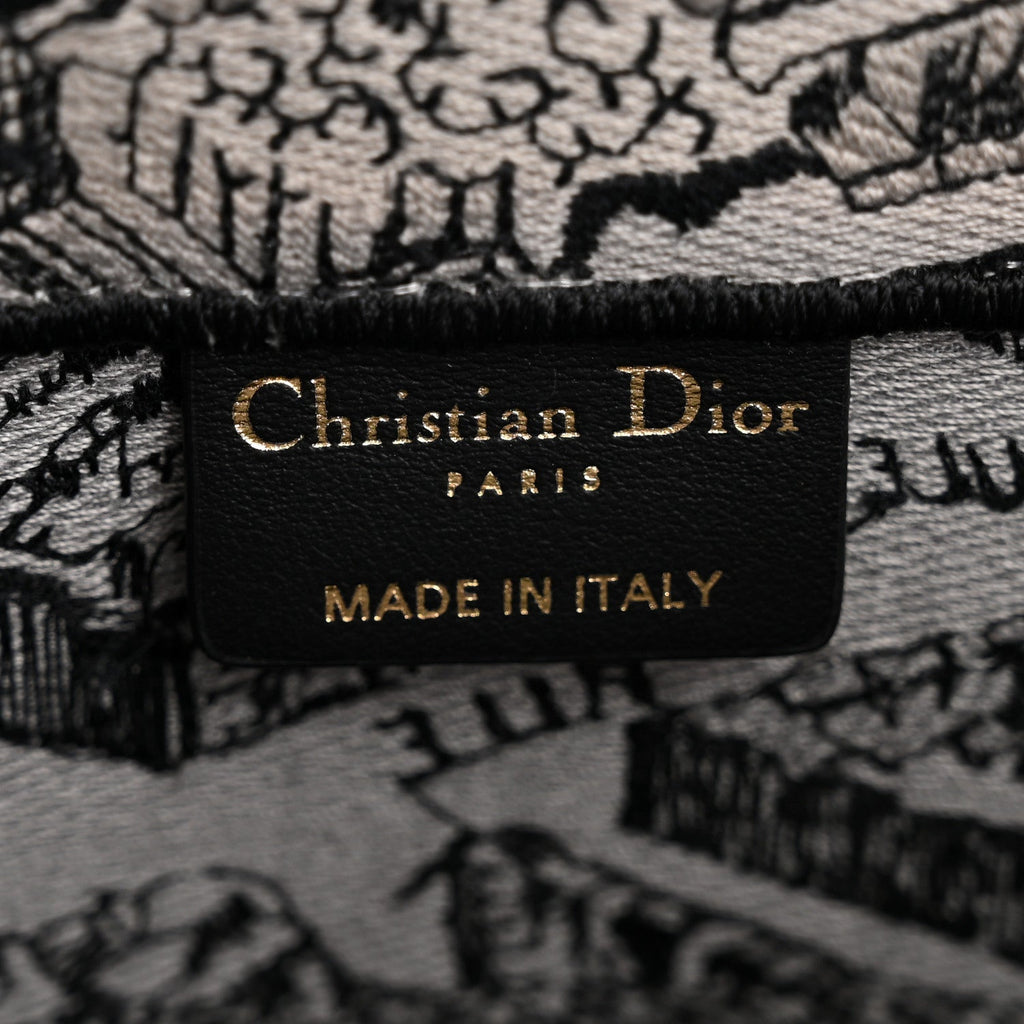 Christian Dior Canvas Embroidered Medium Plan De Paris Book Tote Grey Black