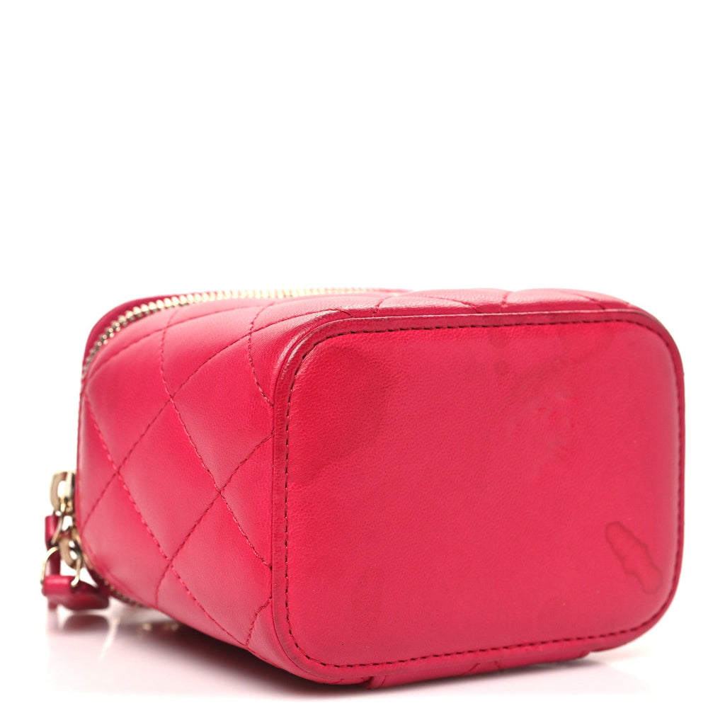 Chanel Lambskin Quilted Mini Top Handle Vanity Case With Chain Dark Pink