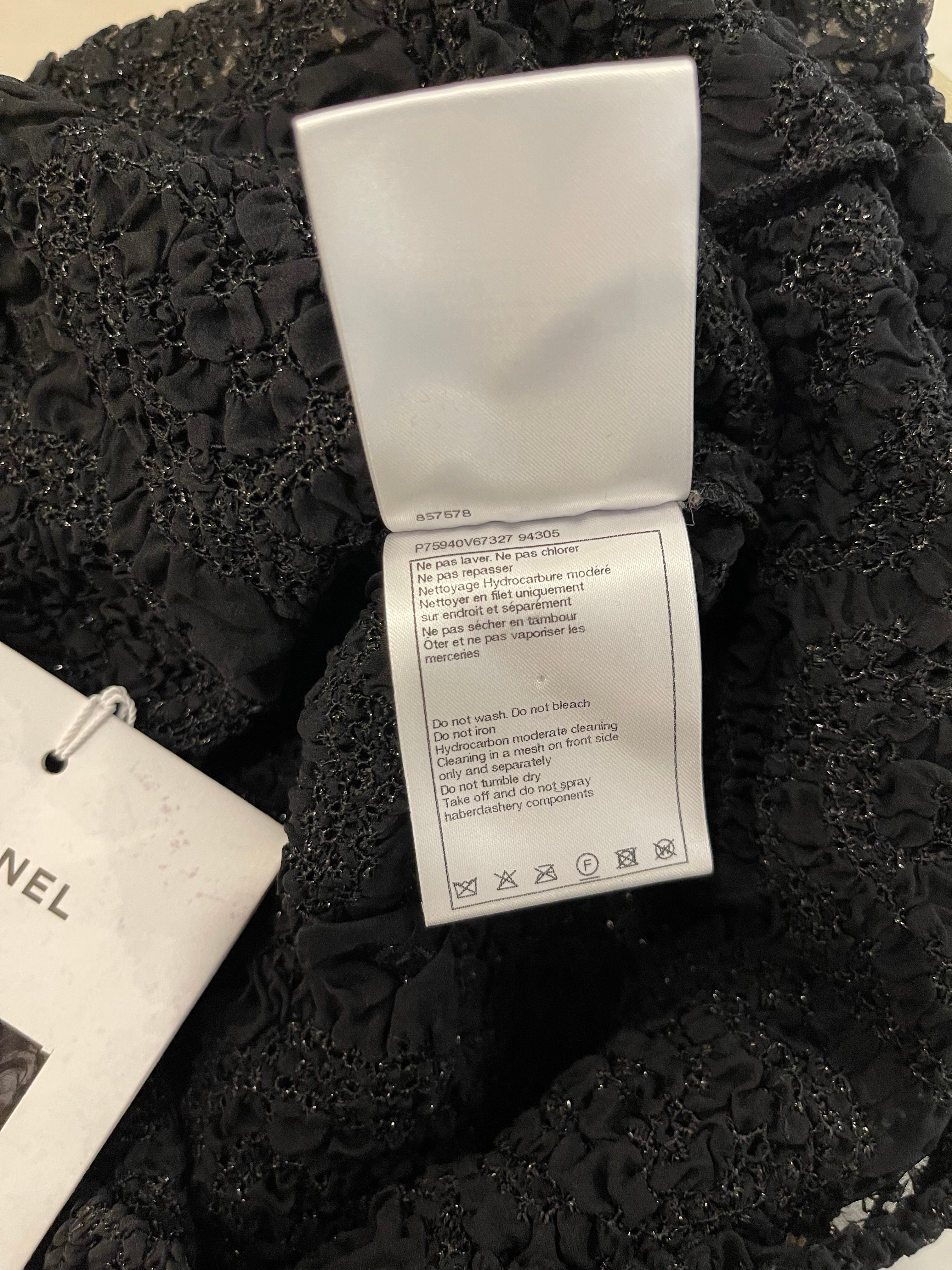 Chanel Black Lace Tulle Top and Cyclist Shorts Set with Camellia Details and Crystal CC Logos Size FR 34 (UK 6)