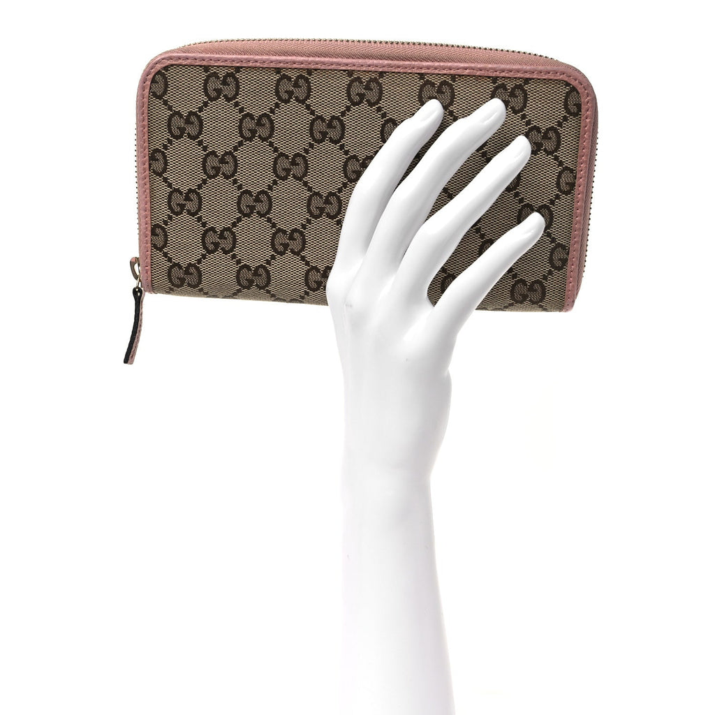 Gucci Monogram Dollar Calfskin Zip Around Wallet Beige Ebony Soft Pink