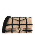 Chanel Shearling Lambskin Large Fluffy Tartan Single Flap Pink Black