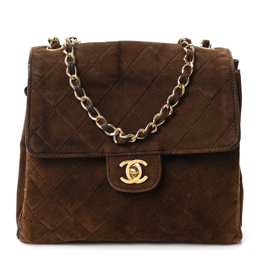 Chanel Suede Quilted CC Shoulder Bag Brown
