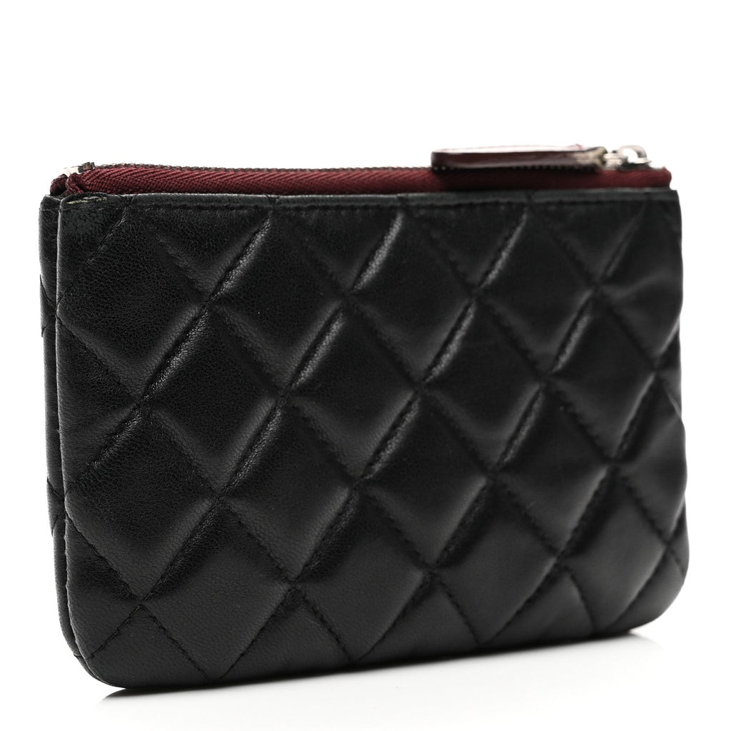 Lambskin Quilted Small Cosmetic Case Black