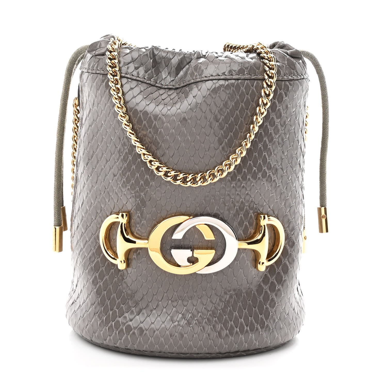 Gucci Snakeskin Mini Zumi Bucket Bag Dusty Grey