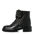 Chanel Shiny Lambskin Quilted Lace Up Combat Boots 37 Black