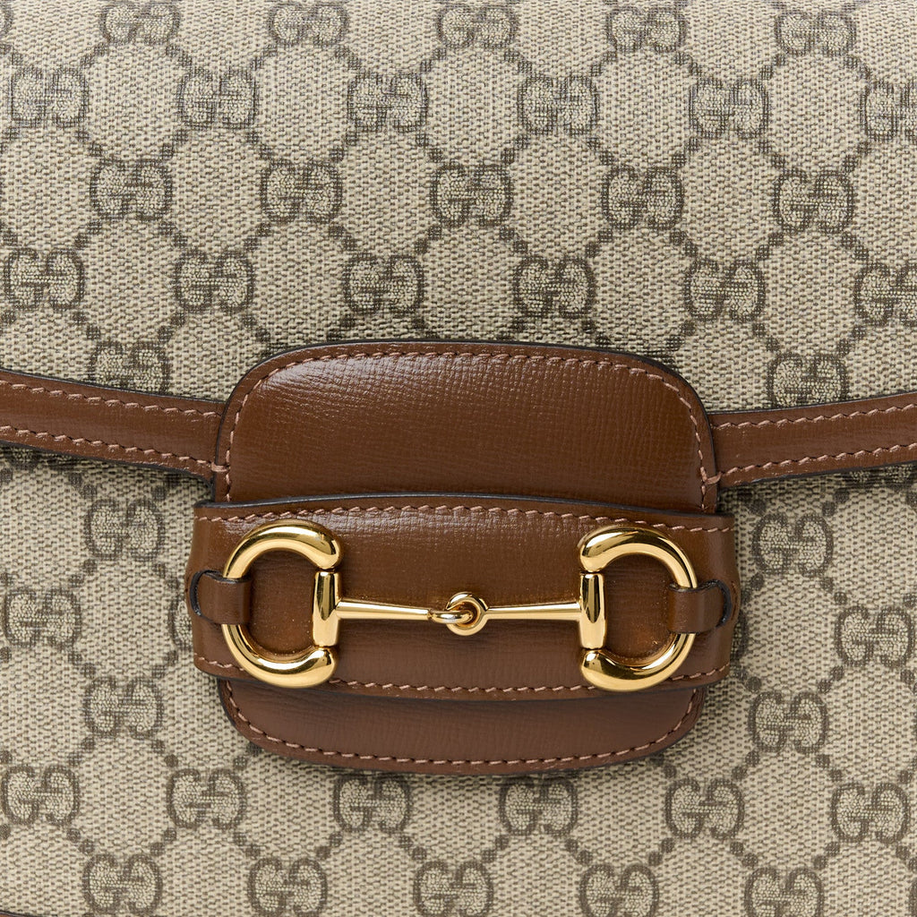 Gucci GG Supreme Monogram Azalea Calfskin Horsebit 1955 Shoulder Bag Beige Brown Sugar