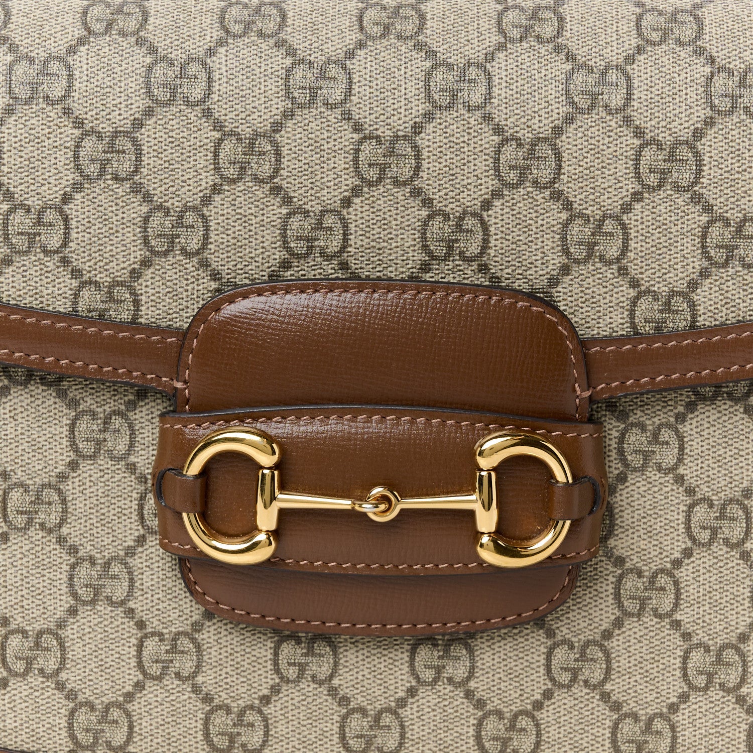 Gucci GG Supreme Monogram Azalea Calfskin Horsebit 1955 Shoulder Bag Beige Brown Sugar