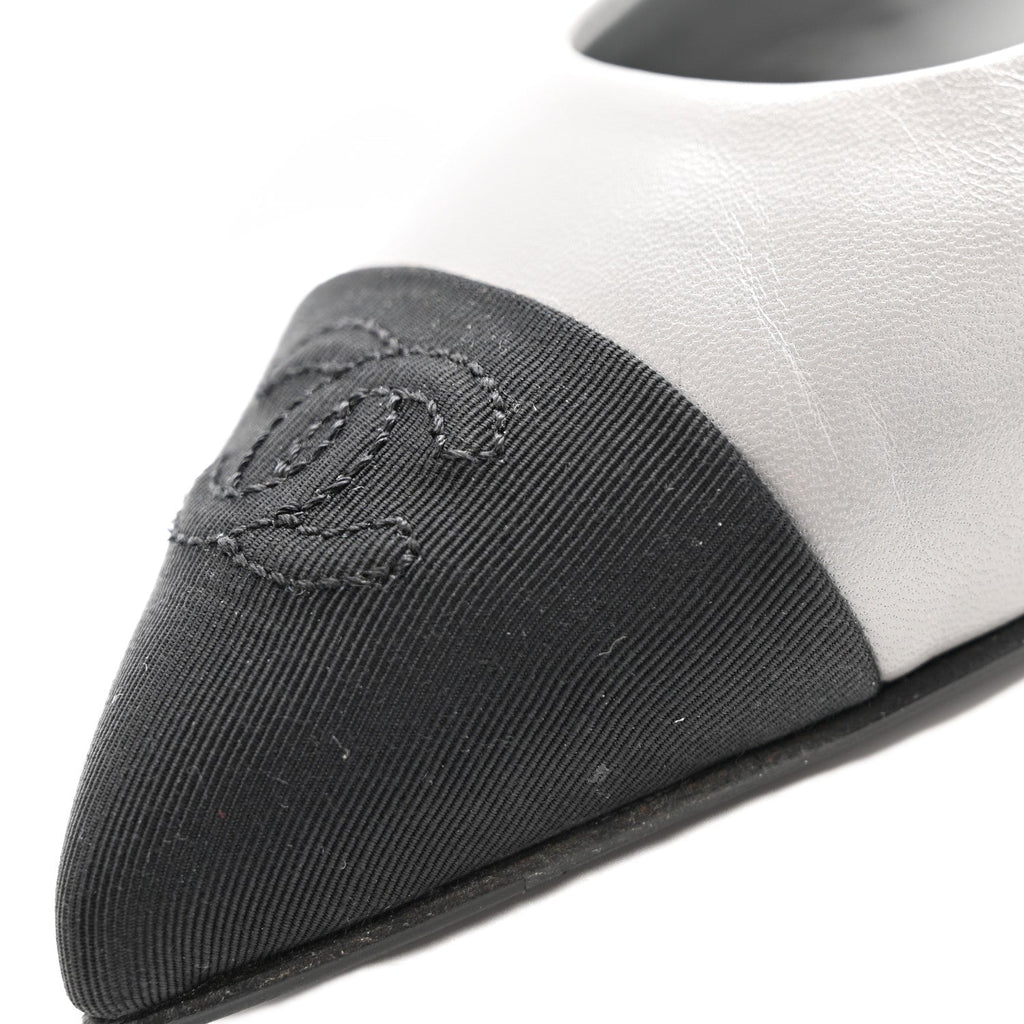 Goatskin Grosgrain Pointed Toe CC Slingback Flats 36.5 Gray Black