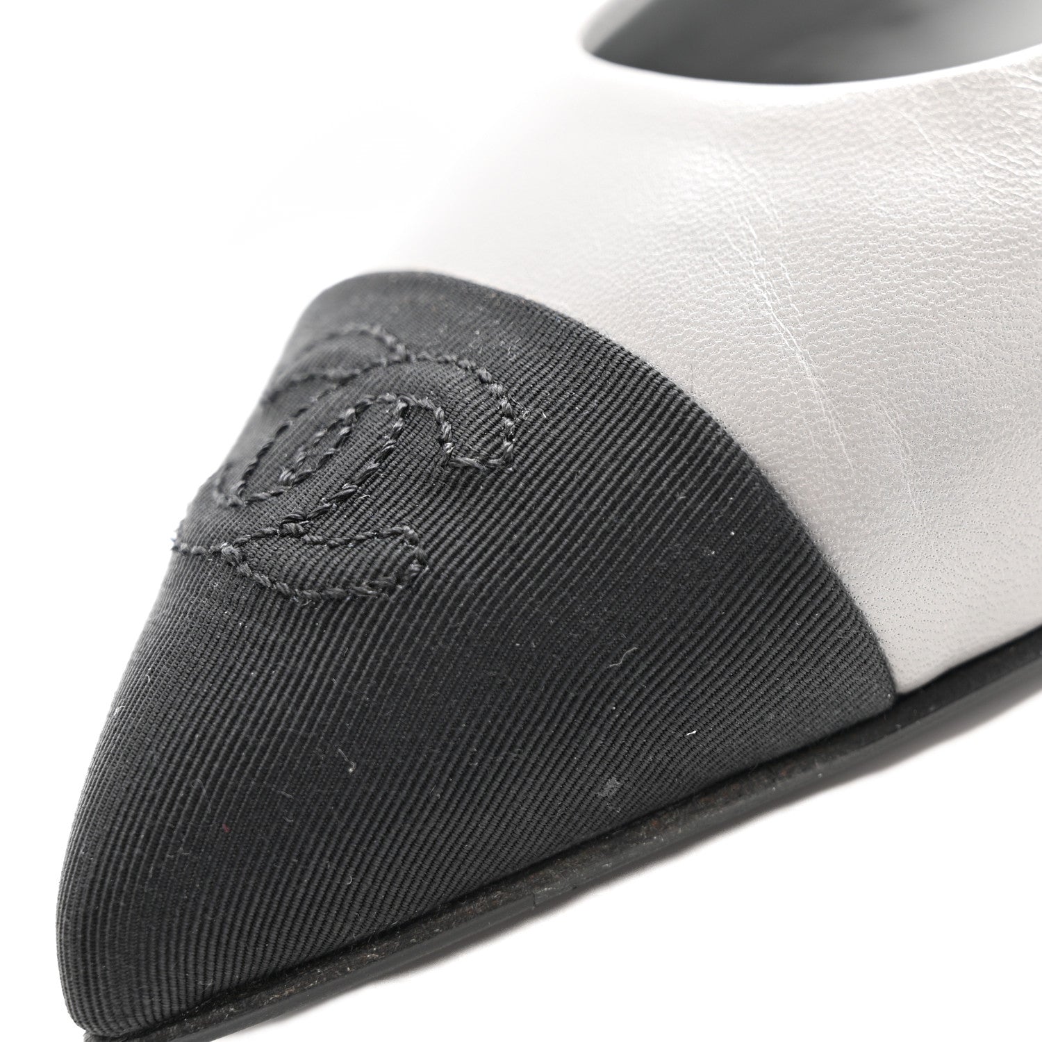Goatskin Grosgrain Pointed Toe CC Slingback Flats 36.5 Gray Black
