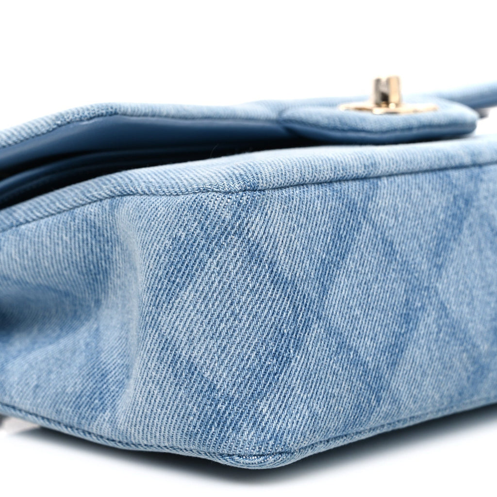 Chanel Printed Denim Quilted Small Double Flap Light Blue