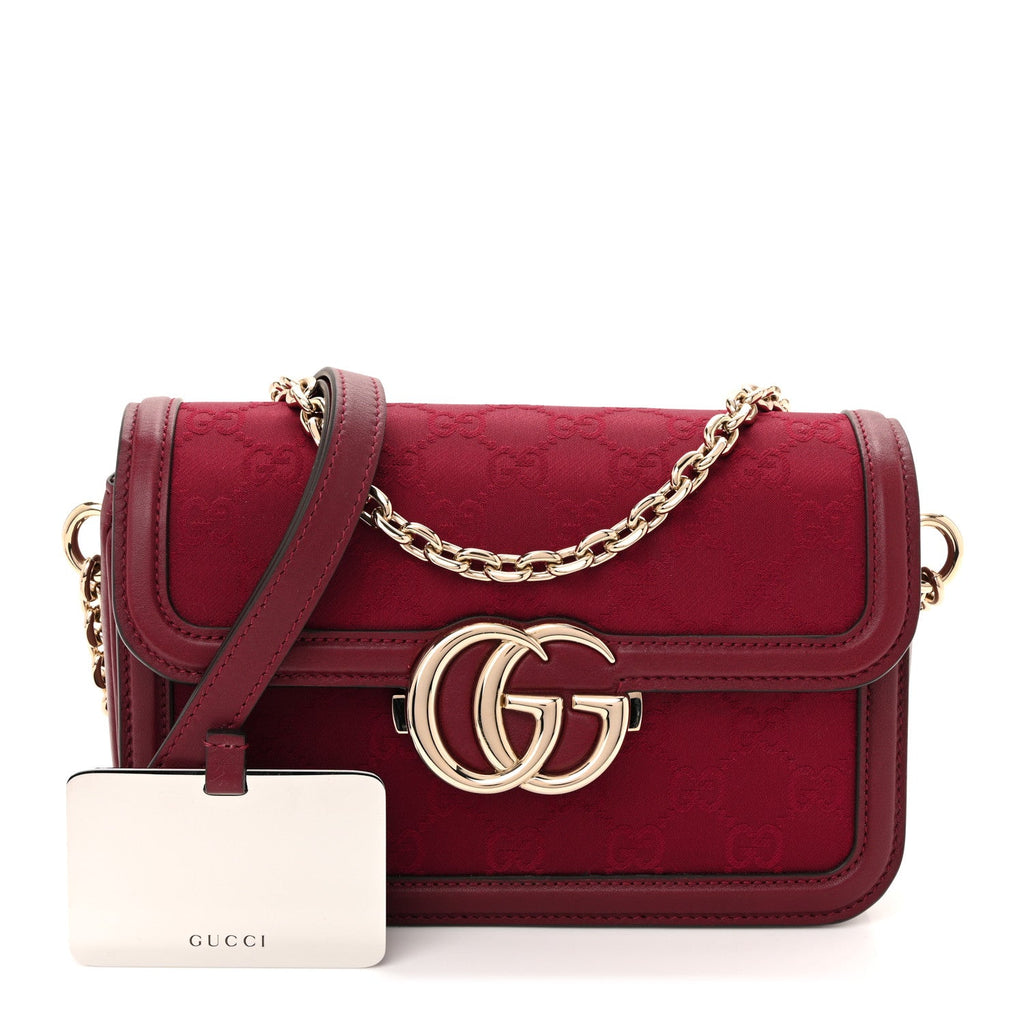 Gucci Crepe Wool Silk GG Monogram Go Small Shoulder Bag Rosso Ancora