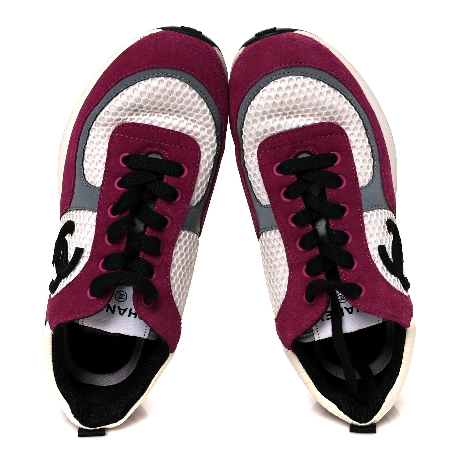 Mesh Suede Calfskin Womens CC Sneakers 38 White Dark Pink Grey