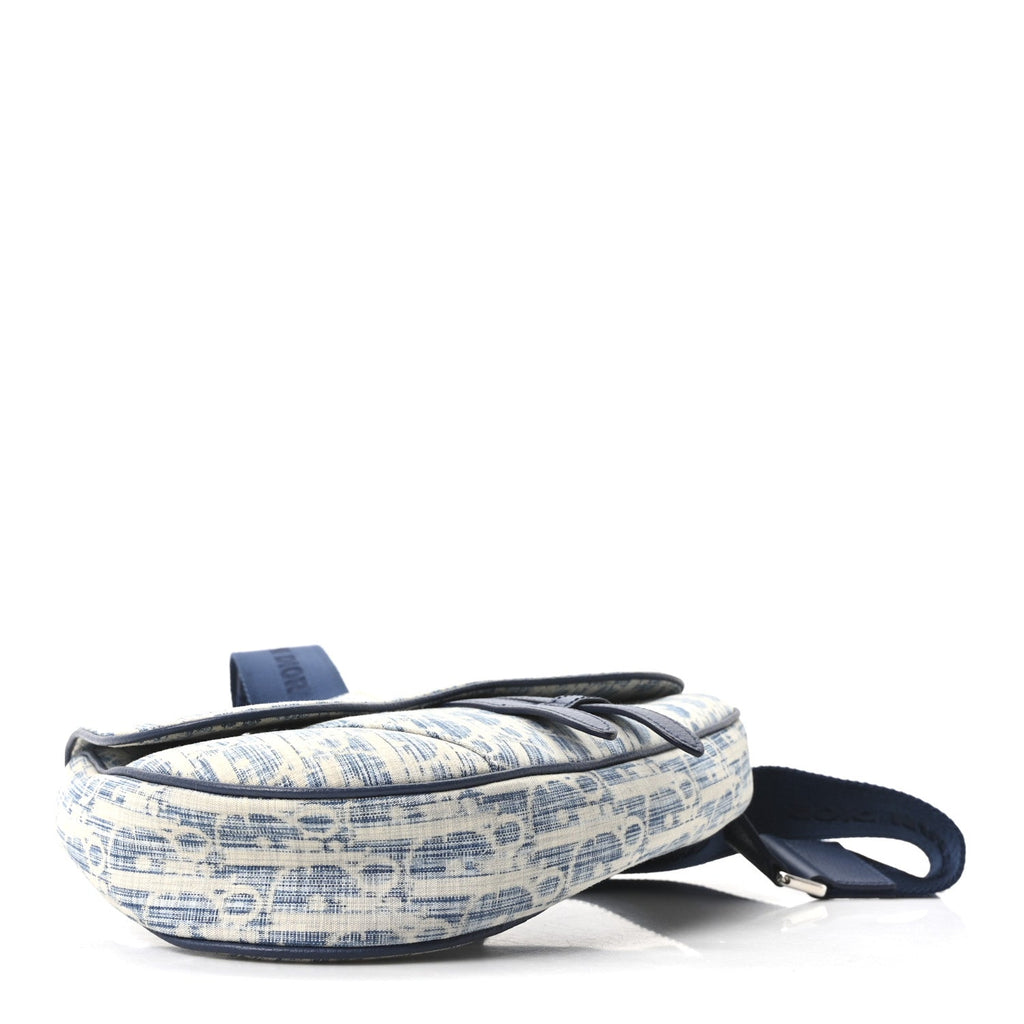 Christian Dior Denim Jacquard Oblique Kasuri Mens Saddle Bag Kasuri Blue White
