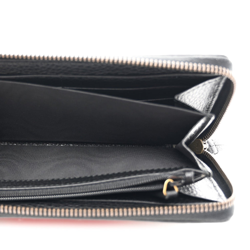 Gucci Pebbled Calfskin Blind For Love Zip Around Wallet Black