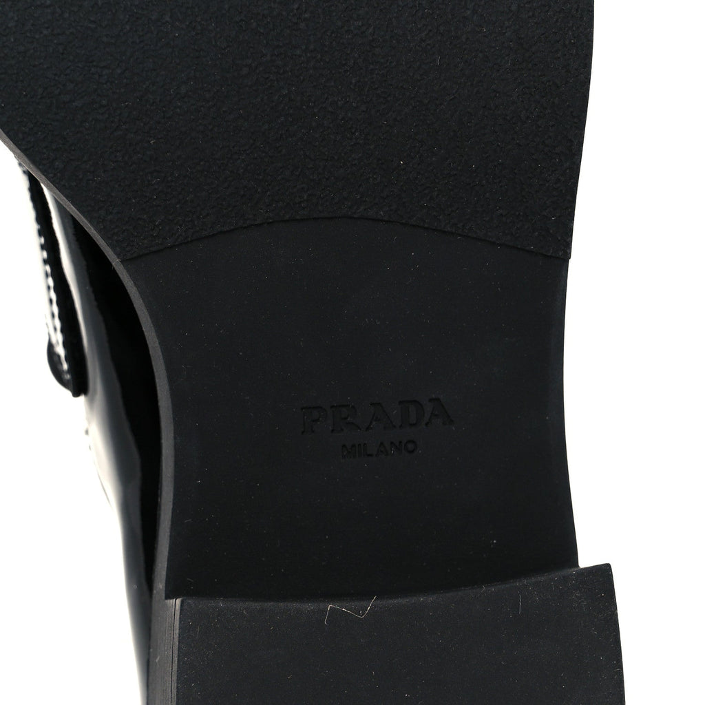 Prada Vernice Metal Triangle Logo 50mm Loafers 39.5 Black