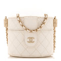 Chanel Lambskin Quilted Round Mini Vanity Case With Chain Case With Chain White