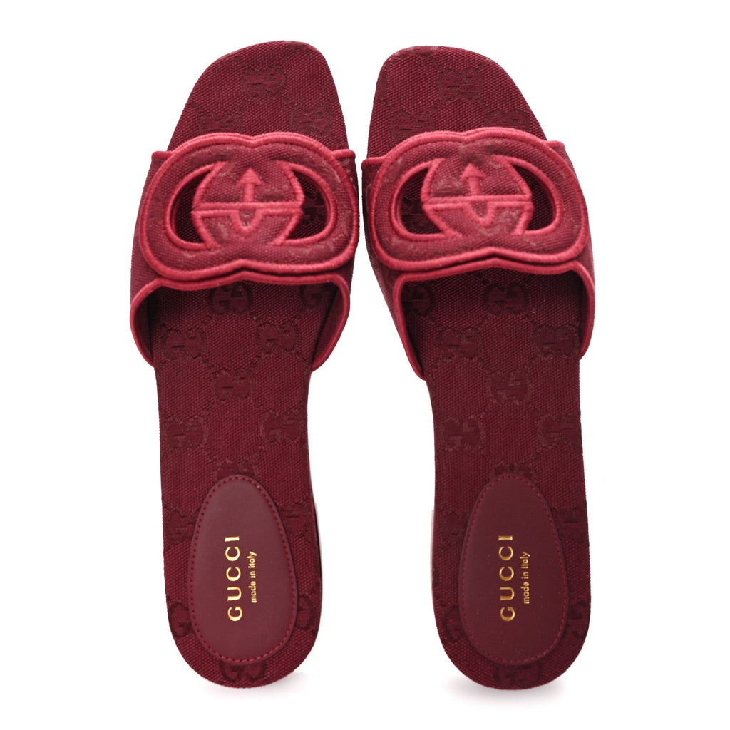 Gucci GG Canvas Interlocking G Cut Out Slide Sandals 37.5 Rosso Ancora