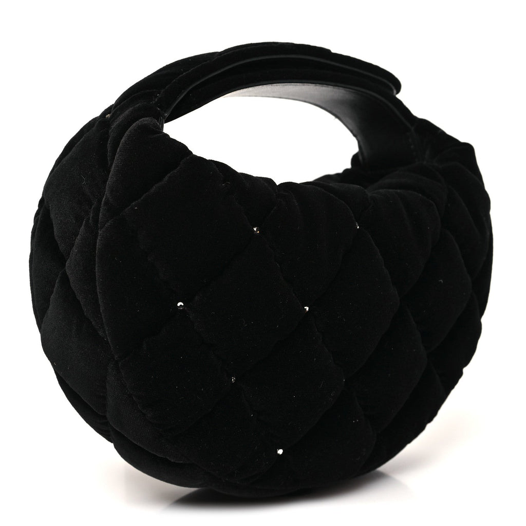 Chanel Velvet Diamanté Quilted Pocket Pouch Hobo Black
