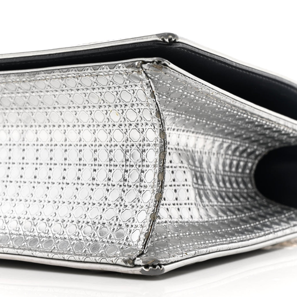 Christian Dior Metallic Patent Micro-Cannage Medium Diorama Flap Bag Silver