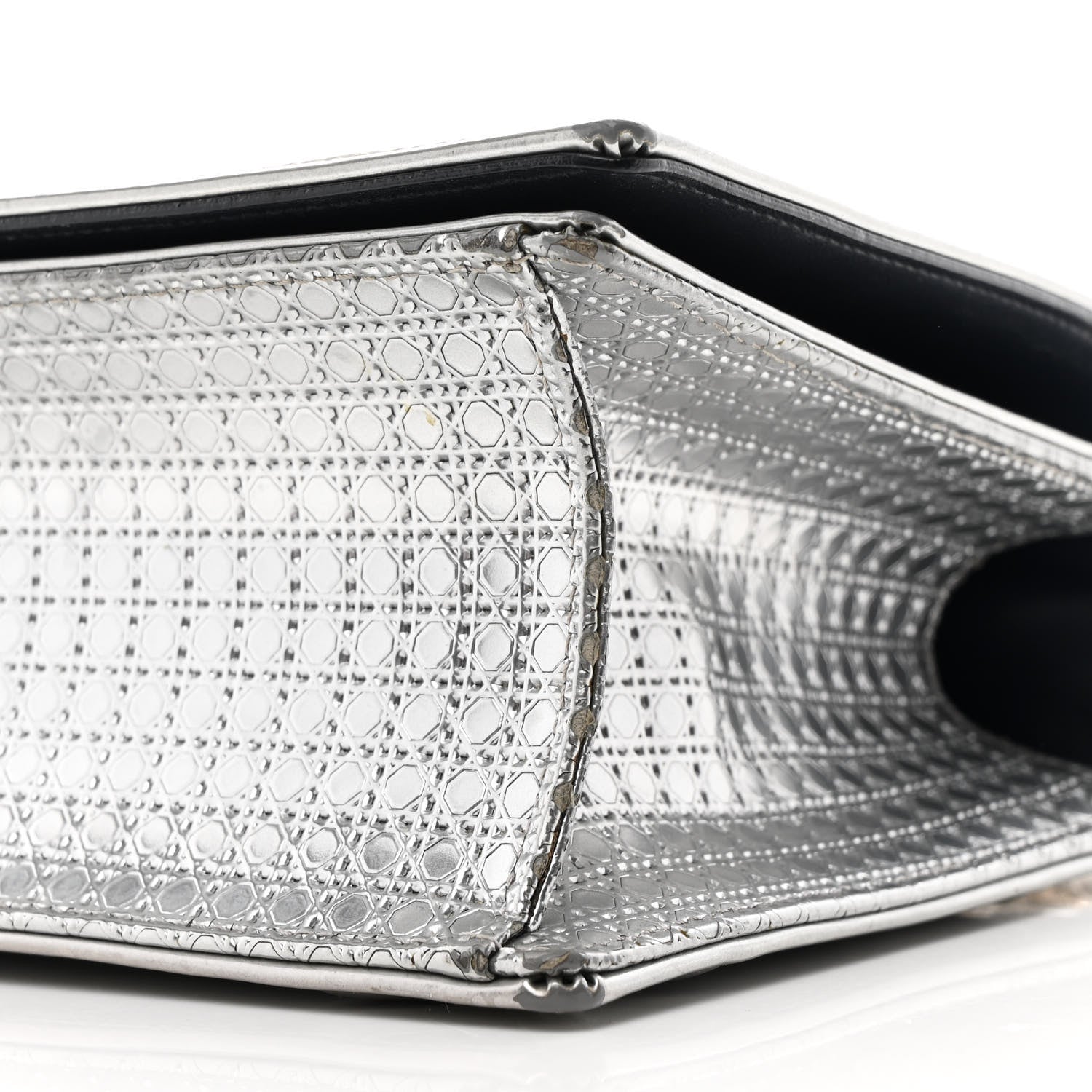 Christian Dior Metallic Patent Micro-Cannage Medium Diorama Flap Bag Silver