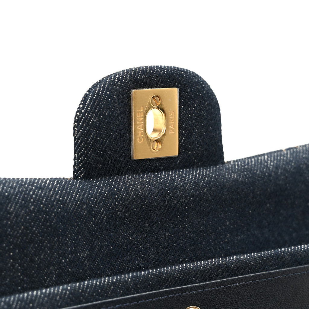 Chanel Denim Quilted Medium Double Flap Dark Blue