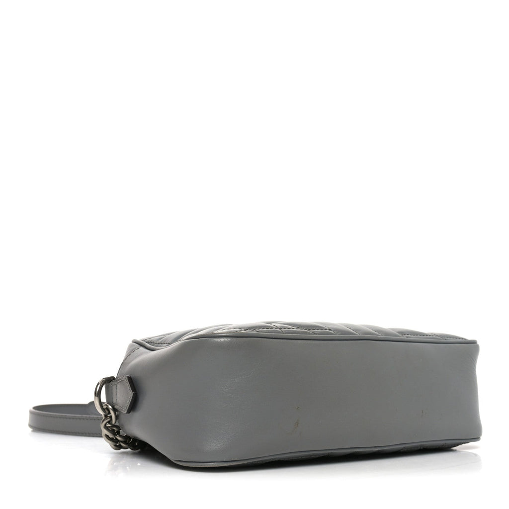 Gucci Calfskin Matelasse Aria Small GG Marmont Chain Shoulder Bag Deep Grey
