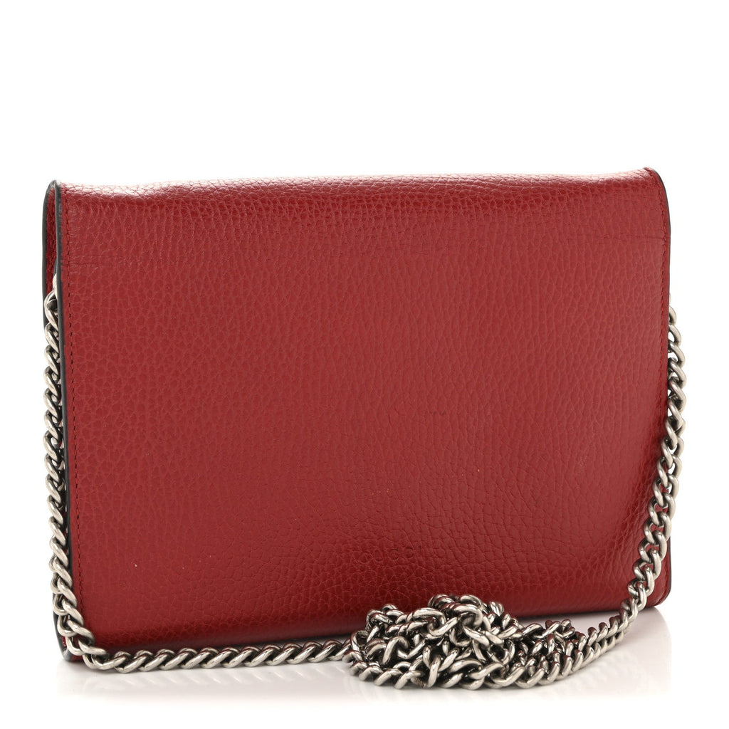 Gucci Calfskin Mini Dionysus Chain Wallet Hibiscus Red