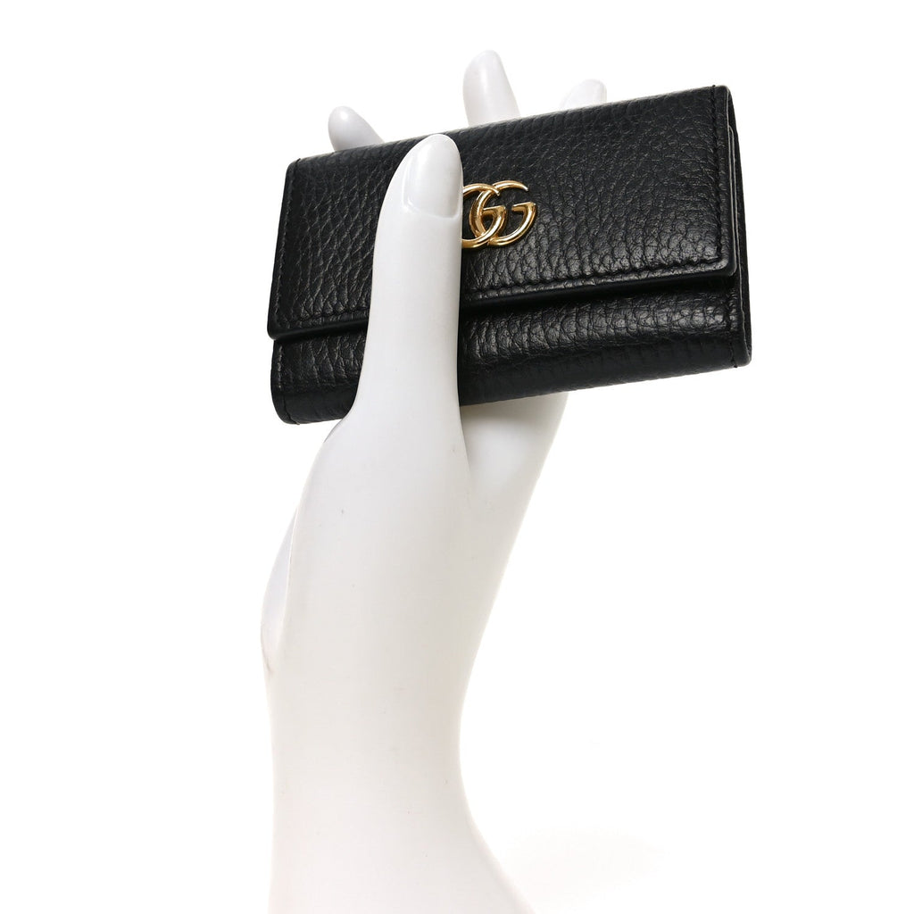Gucci Pebbled Calfskin GG Marmont 6 Key Holder Black