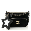 Chanel Velvet Effect Nylon Shiny Crumpled Calfskin Mini Quilted Chanel 25 Clutch With Chain Black