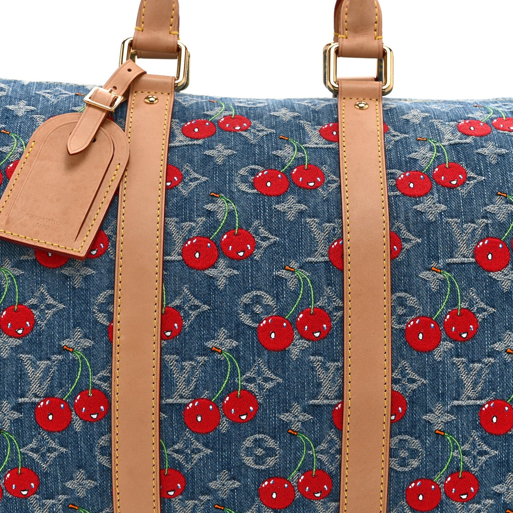 Louis Vuitton LV X TM Monogram Denim Cerises Keepall Bandouliere 45 Blue