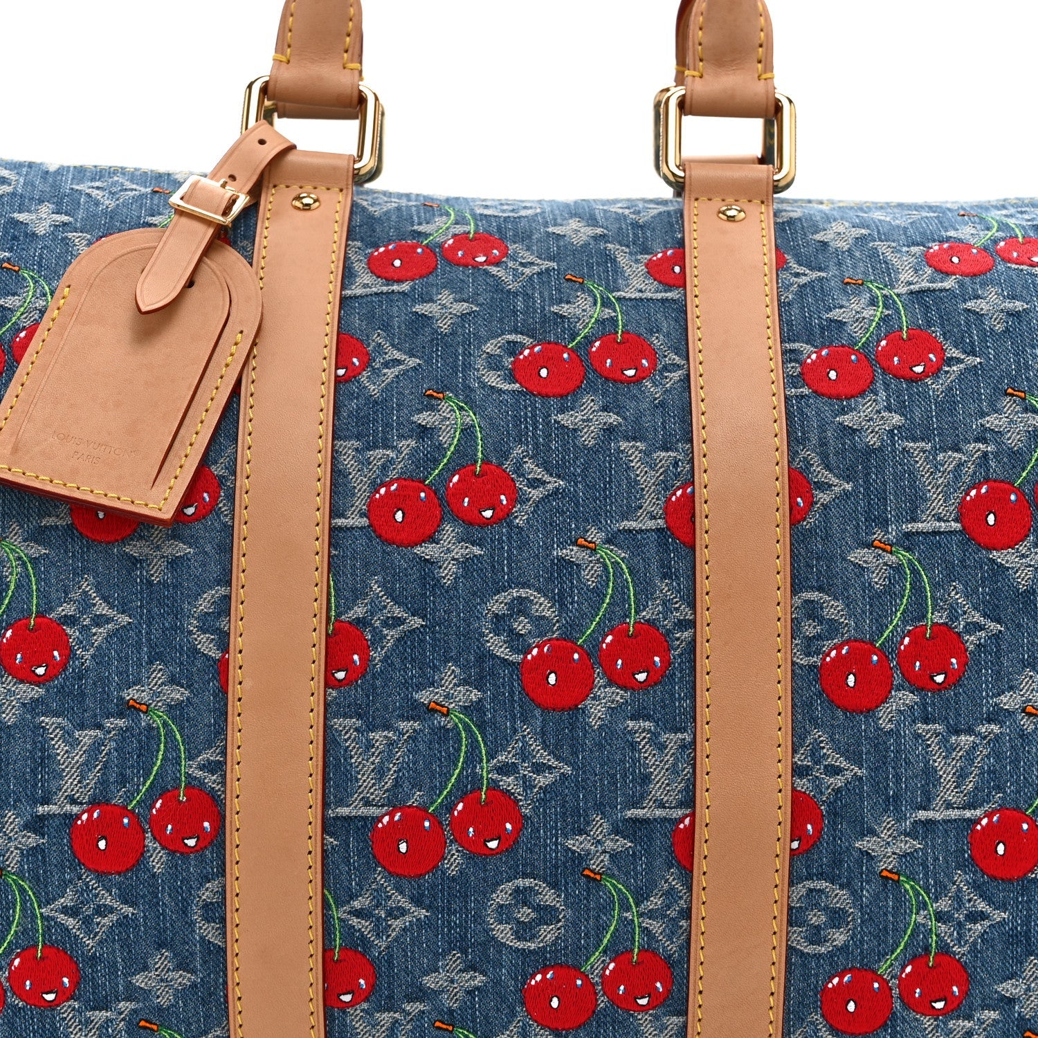 Louis Vuitton LV X TM Monogram Denim Cerises Keepall Bandouliere 45 Blue