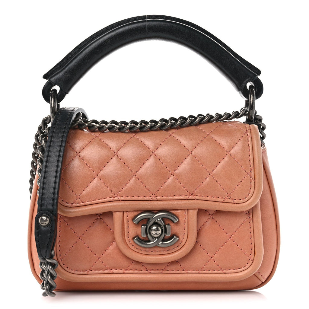 Chanel Calfskin Quilted Small Prestige Top Handle Flap Pink